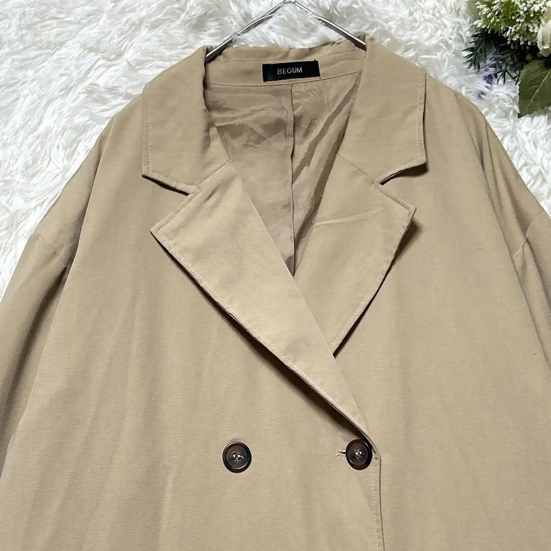 Begum Trench Coat Pleated Beige M Long Sleeve Office Casual ●