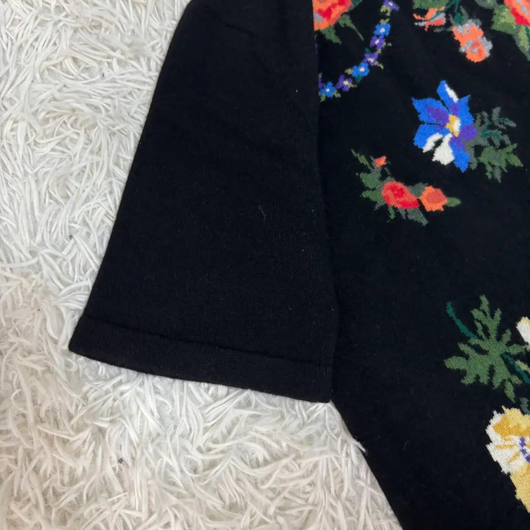 Hermoso estado ✨ Suéter floral 100% cachemira, negro, talla 11, talla L