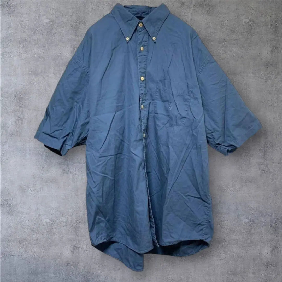 [w381] Rare USA vintage Nautica 90s item at the time button down short sleeve shirt top blue