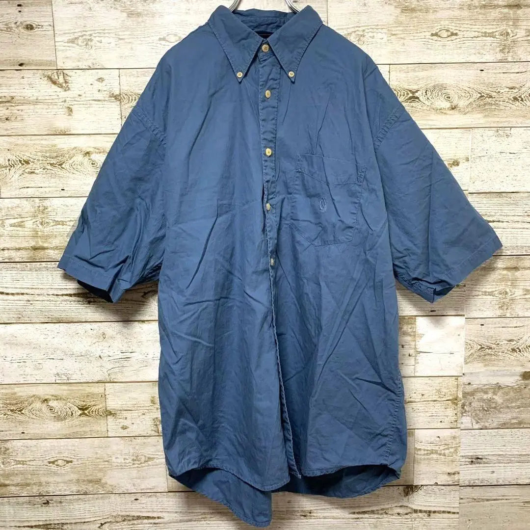 [w381] Rare USA vintage Nautica 90s item at the time button down short sleeve shirt top blue