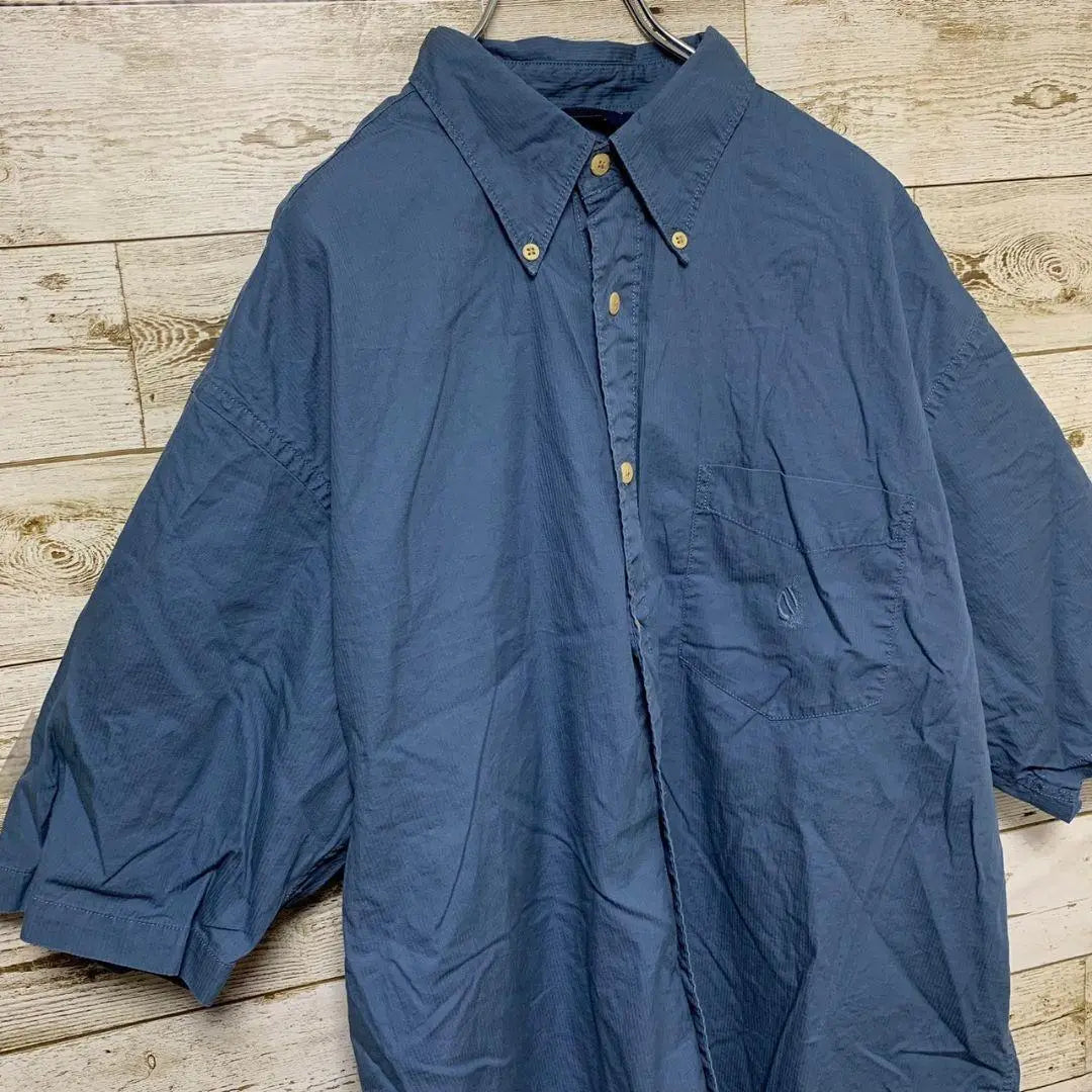 [w381] Rare USA vintage Nautica 90s item at the time button down short sleeve shirt top blue