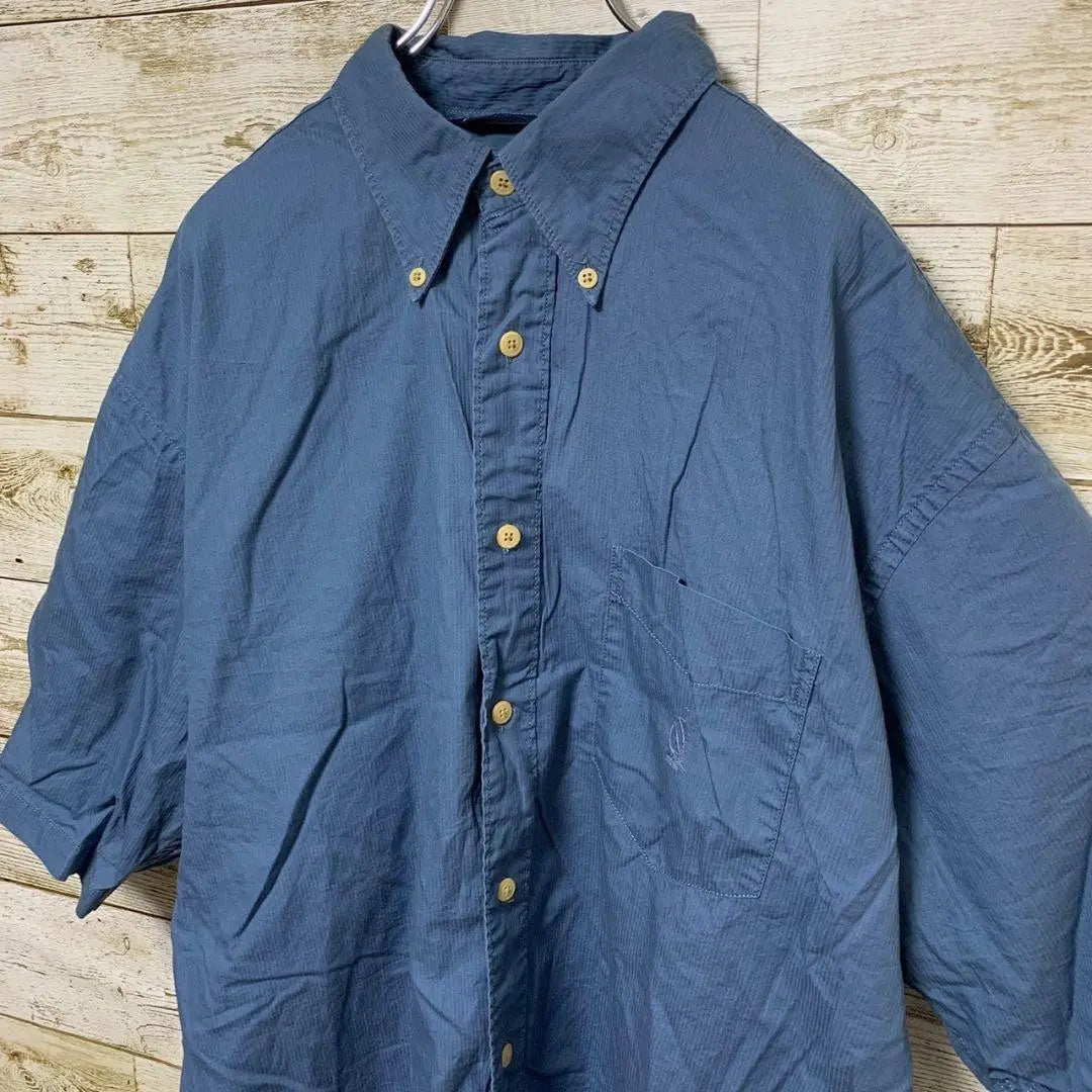 [w381] Rare USA vintage Nautica 90s item at the time button down short sleeve shirt top blue