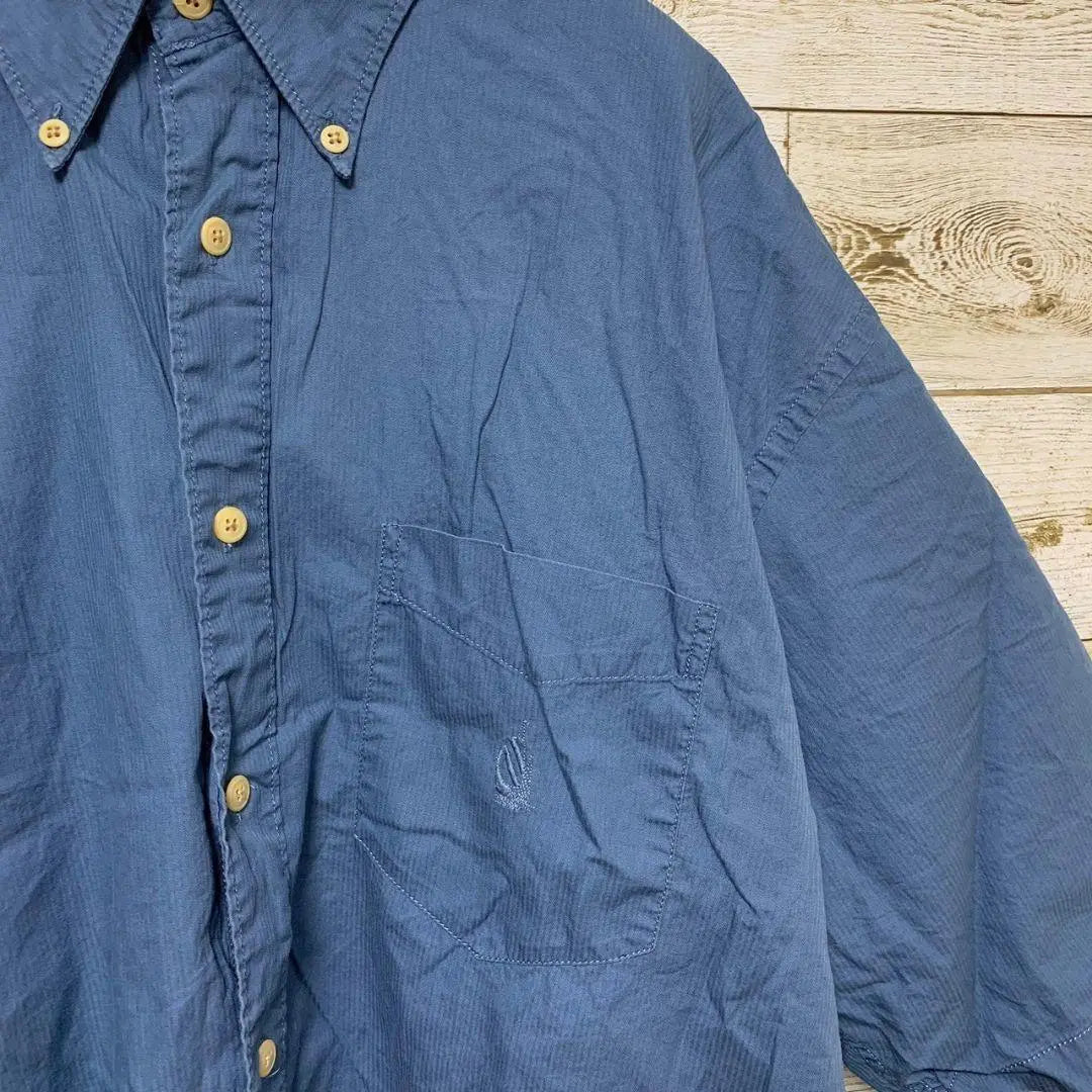 [w381] Rare USA vintage Nautica 90s item at the time button down short sleeve shirt top blue