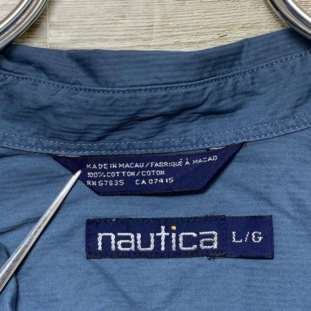 [w381] Rare USA vintage Nautica 90s item at the time button down short sleeve shirt top blue