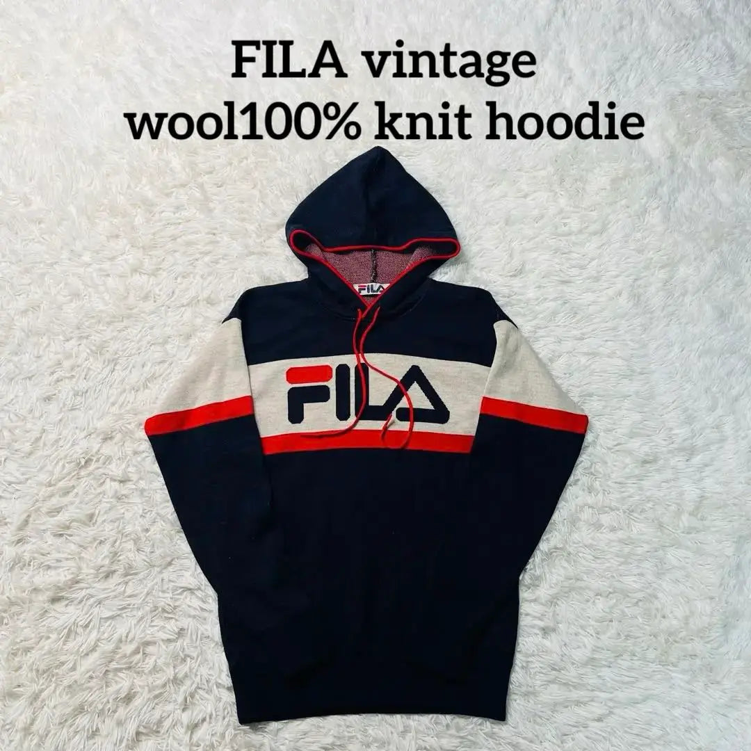 [Raro] Sudadera con capucha de punto 100 % lana vintage de FILA