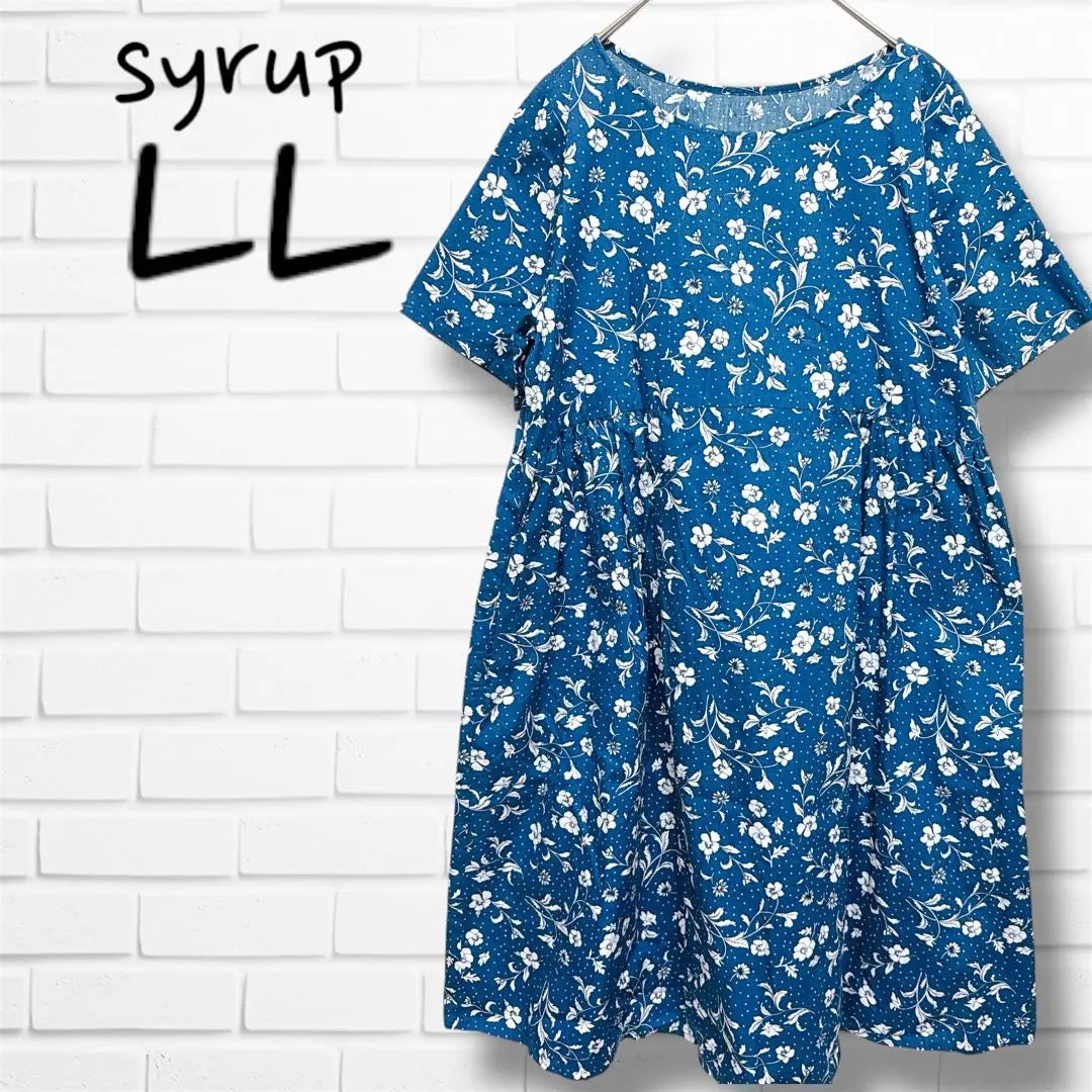 Syrup A Line Flower Pattern Dress Short Sleeve Resort Waist Gather Large Size | シロップ Aライン花柄ワンピース 半袖 リゾート ウエストギャザー 大きいサイズ