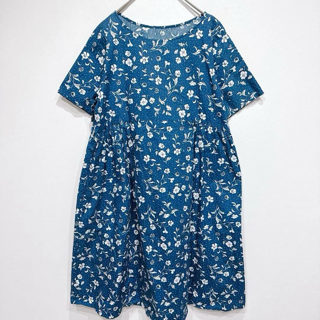 Syrup A Line Flower Pattern Dress Short Sleeve Resort Waist Gather Large Size | シロップ Aライン花柄ワンピース 半袖 リゾート ウエストギャザー 大きいサイズ