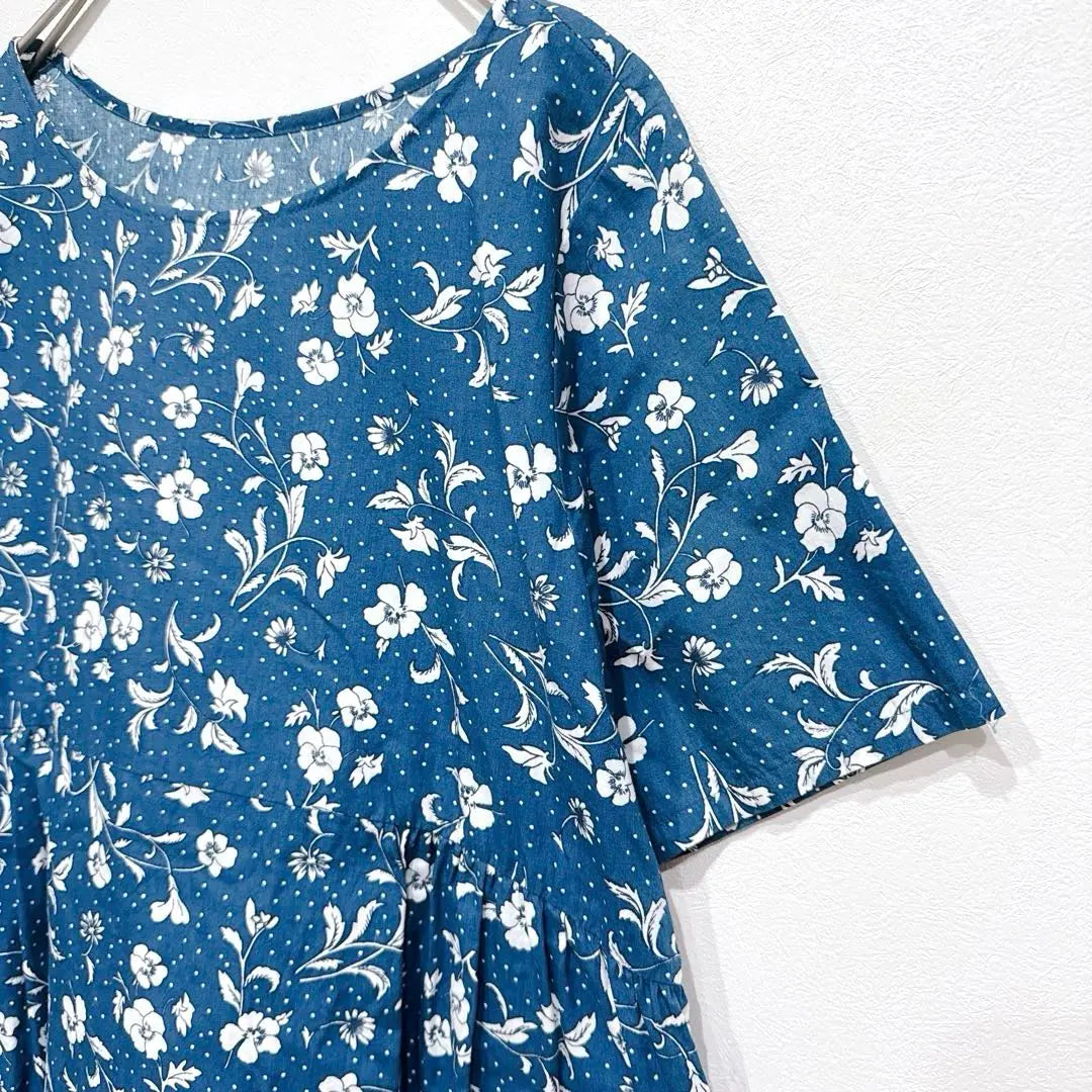 Syrup A Line Flower Pattern Dress Short Sleeve Resort Waist Gather Large Size | シロップ Aライン花柄ワンピース 半袖 リゾート ウエストギャザー 大きいサイズ