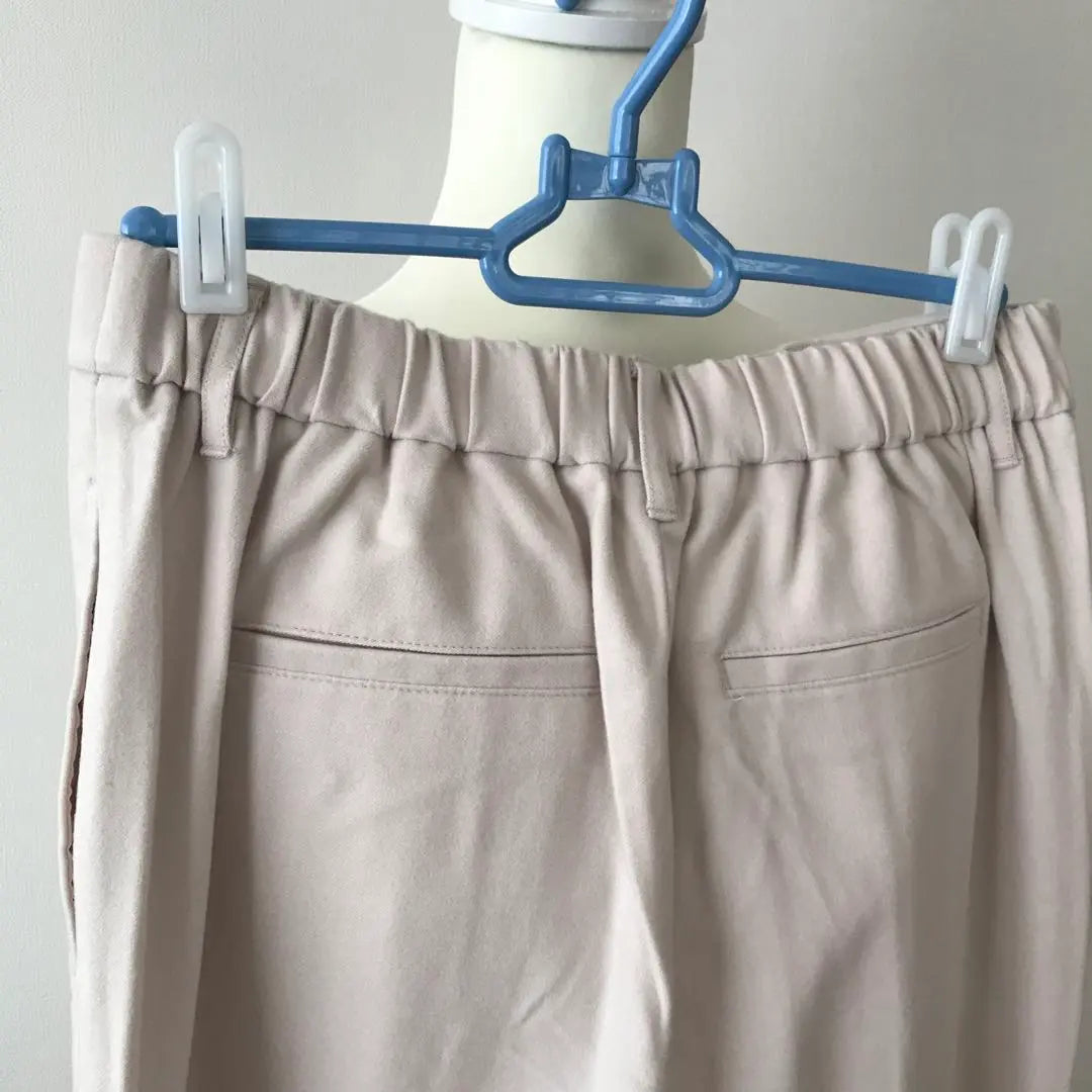 [New and unused/L] White beige center pressed thick fabric long pants