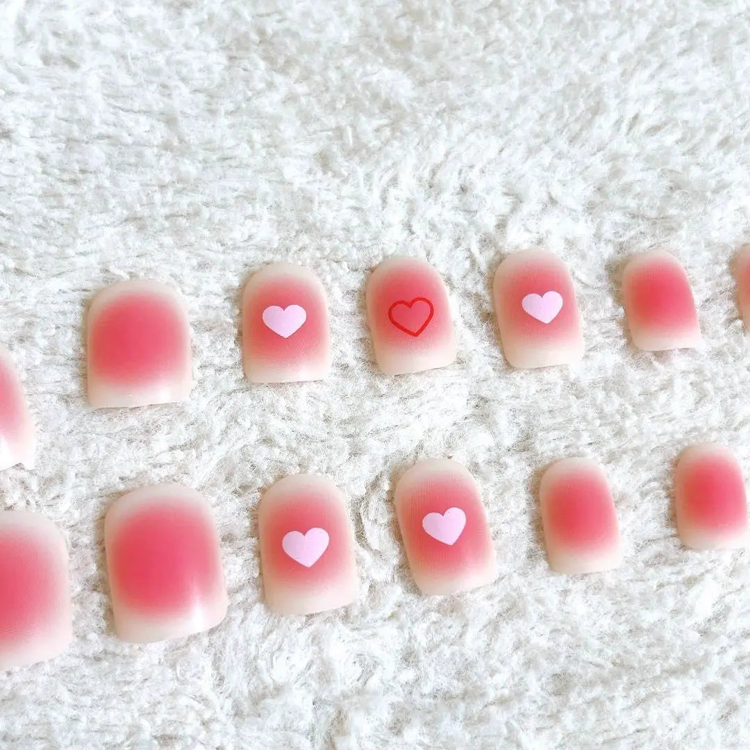 ⭐️Anonymous delivery⭐️Nail tip, short, fake nails, 24 pieces, pink, heart, fluffy