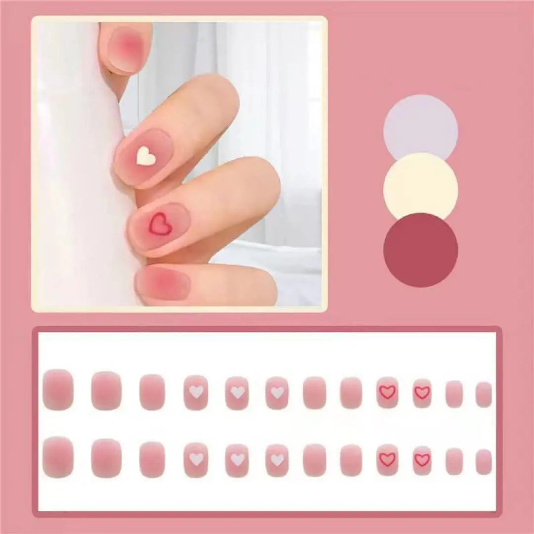 ⭐️Anonymous delivery⭐️Nail tip, short, fake nails, 24 pieces, pink, heart, fluffy