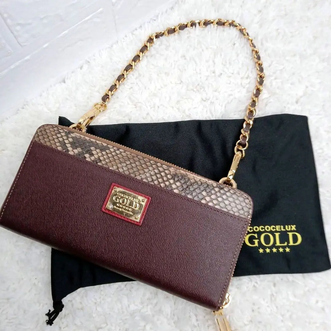 COCOCELUX GOLD Chain Wallet Wallet Python Embossed