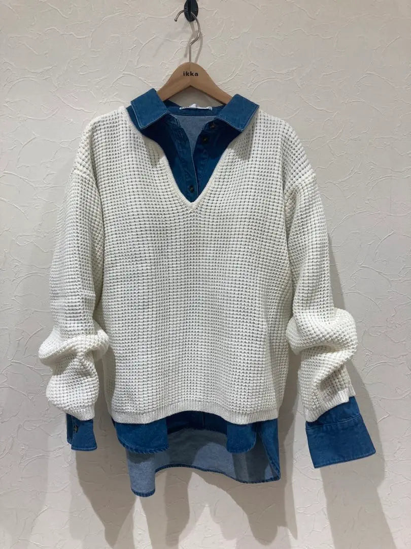 [Unused, new] Spring knit, white waffle knit, Bell Maison