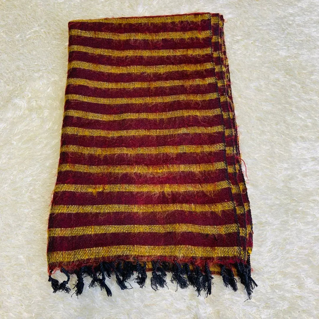 Scarf winter women striped pattern red yellow fringe manufacturer unknown