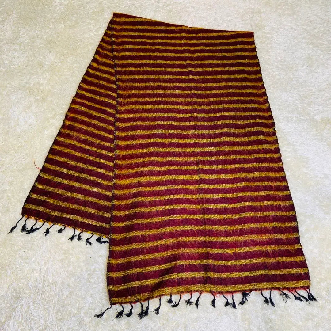 Scarf winter women striped pattern red yellow fringe manufacturer unknown