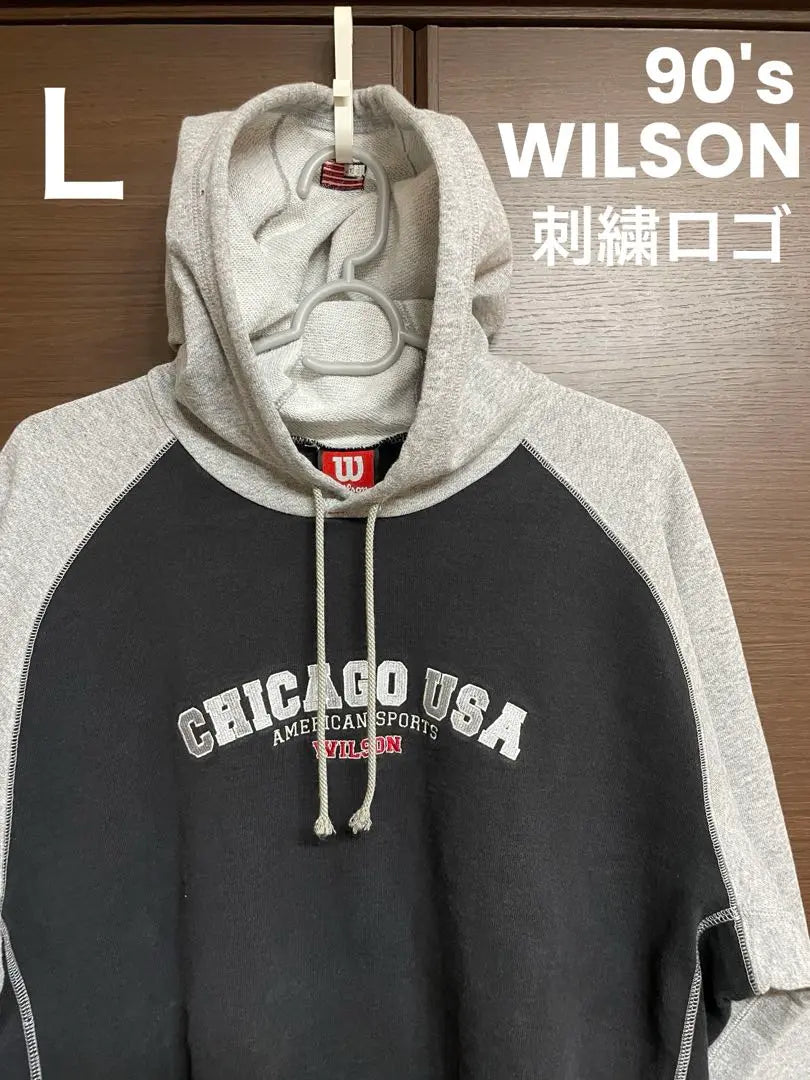 ★90's embroidery★[L size] Wilson Chicago Logo Hoodie VINTAGE