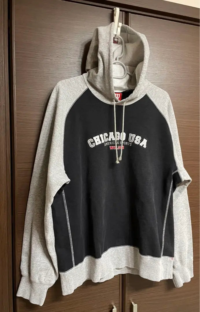 ★90's embroidery★[L size] Wilson Chicago Logo Hoodie VINTAGE