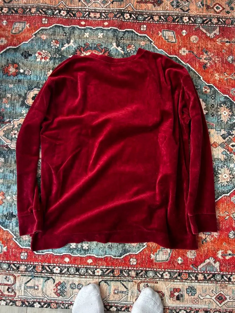 [Used clothing] M size burgundy long sleeve cut and sew velor