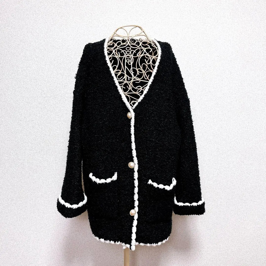 Rady Knit Coat No Collar Jacket Fluffy Outerwear Pearl