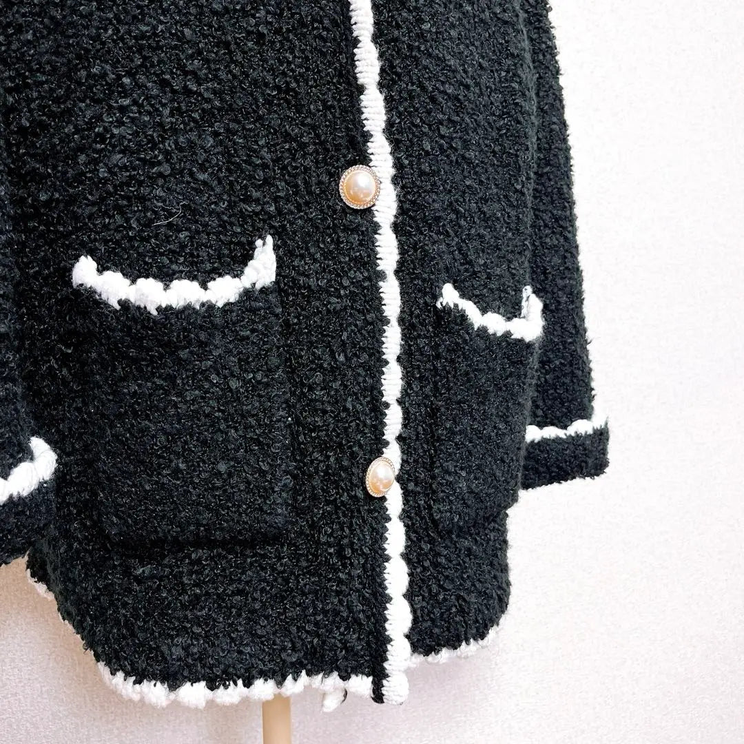 Rady Knit Coat No Collar Jacket Fluffy Outerwear Pearl