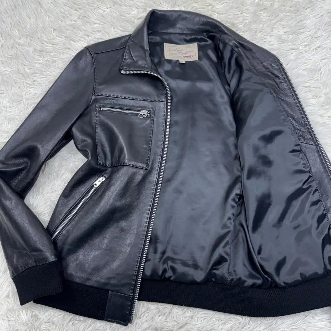 Superb condition ✨AVIREX Leather Jacket Black Rider Sheep Leather Genuine Leather M