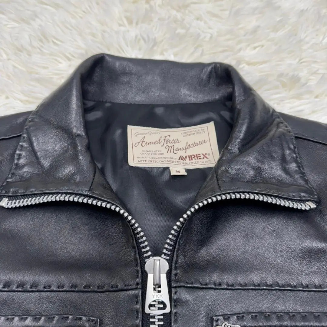 Superb condition ✨AVIREX Leather Jacket Black Rider Sheep Leather Genuine Leather M