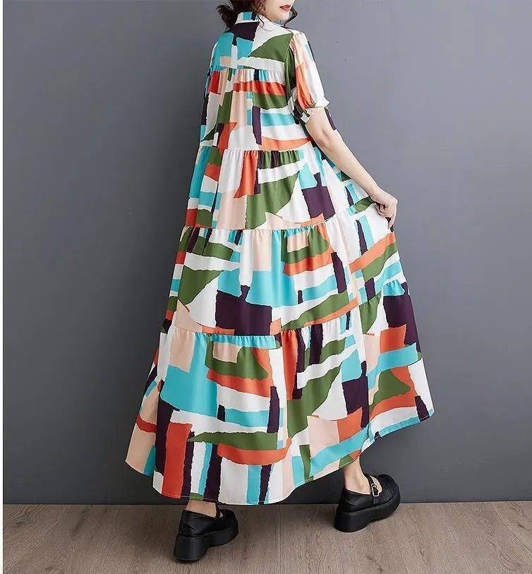 [Large size] Women's long dress, spring, summer, autumn, new, short sleeves