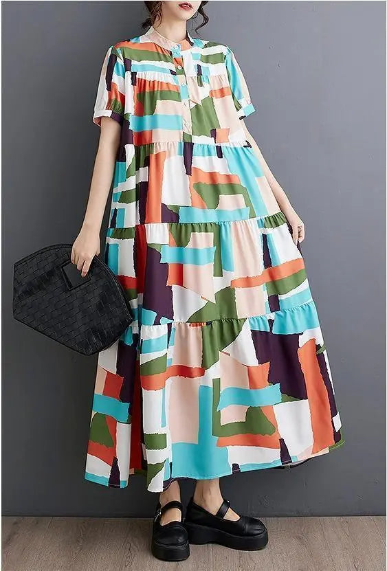 [Large size] Women's long dress, spring, summer, autumn, new, short sleeves