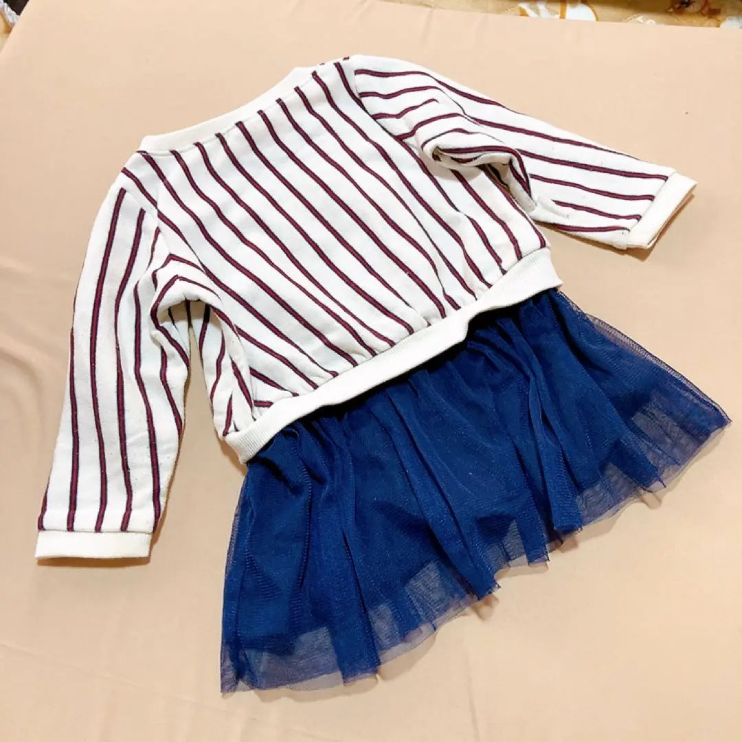 Kids Girls Fleece Lined Striped Tulle Dress 90