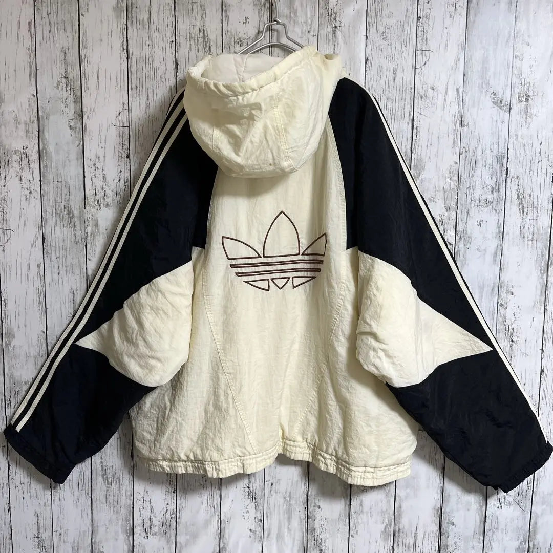 80s Adidas Padded Padded Jacket Ivory XL Embroidered Logo 5062 | 80s アディダス 中綿パデットジャケット アイボリー XL 刺繍ロゴ 5062