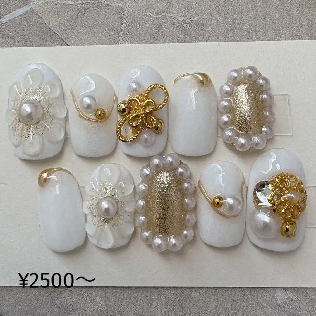 [Order] Coming of Age Ceremony, Furisode, Pre-wedding photo shoot, Graduation Ceremony, Gold, White, Nail Tips