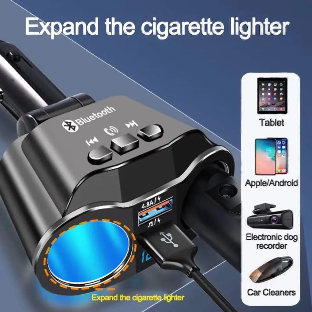 1 piece FM transmitter Bluetooth cigarette socket 2 sets 4.8A A3