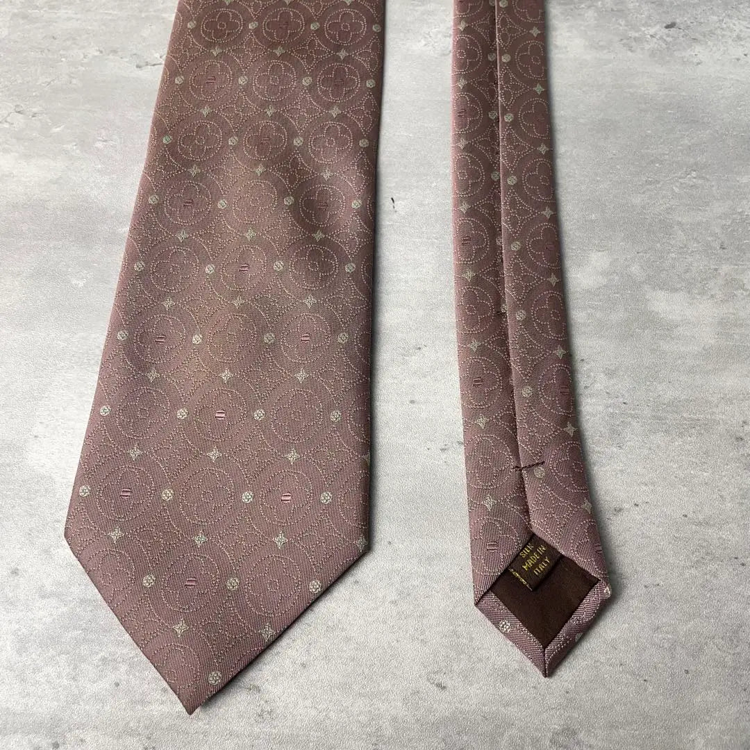 Beautiful condition LOUIS VUITTON Jacquard Monogram Floral Tie Azuki bean color