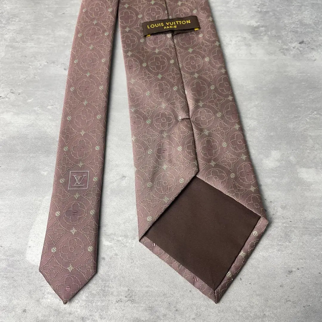 Beautiful condition LOUIS VUITTON Jacquard Monogram Floral Tie Azuki bean color