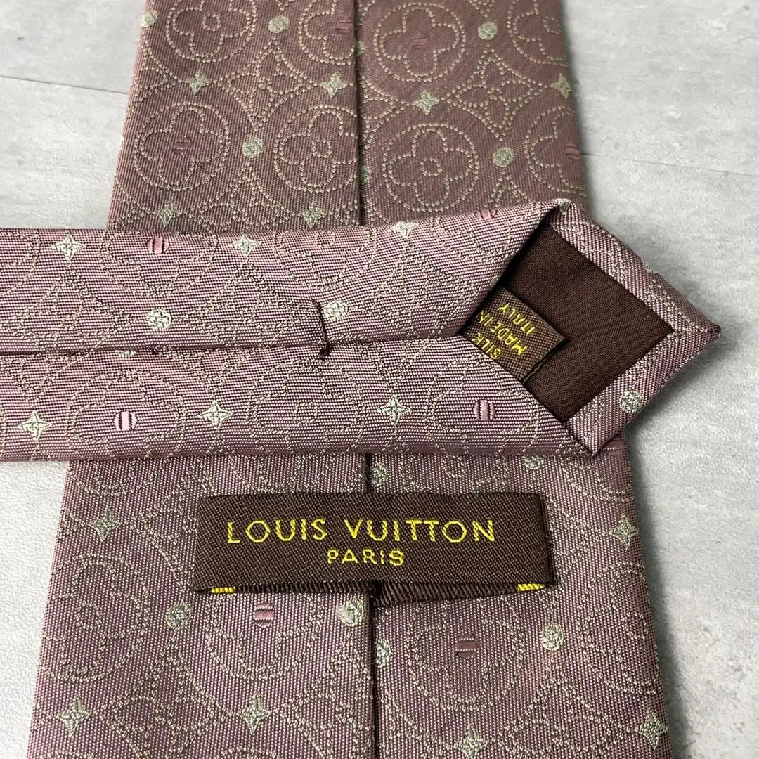 Beautiful condition LOUIS VUITTON Jacquard Monogram Floral Tie Azuki bean color