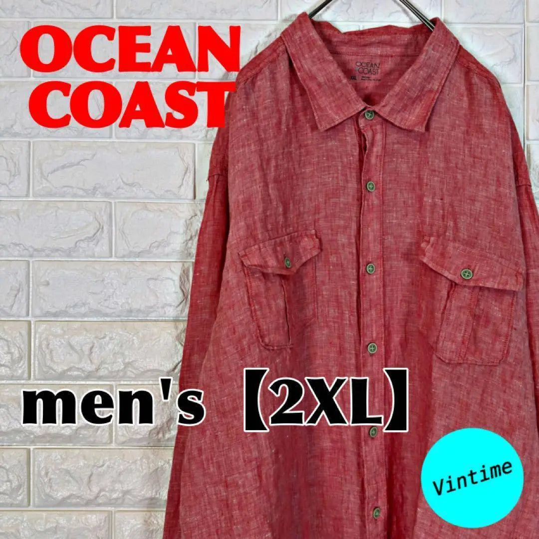 V307 [OCEAN COAST] Long sleeve button shirt [Men's XXL] Salmon pink