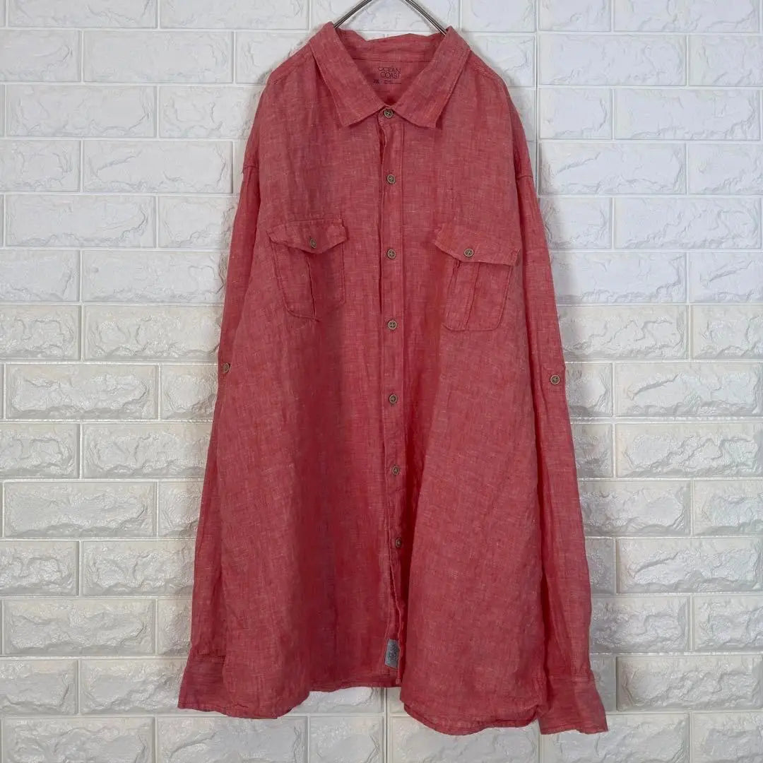 V307 [OCEAN COAST] Long sleeve button shirt [Men's XXL] Salmon pink