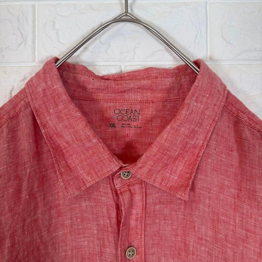 V307 [OCEAN COAST] Long sleeve button shirt [Men's XXL] Salmon pink