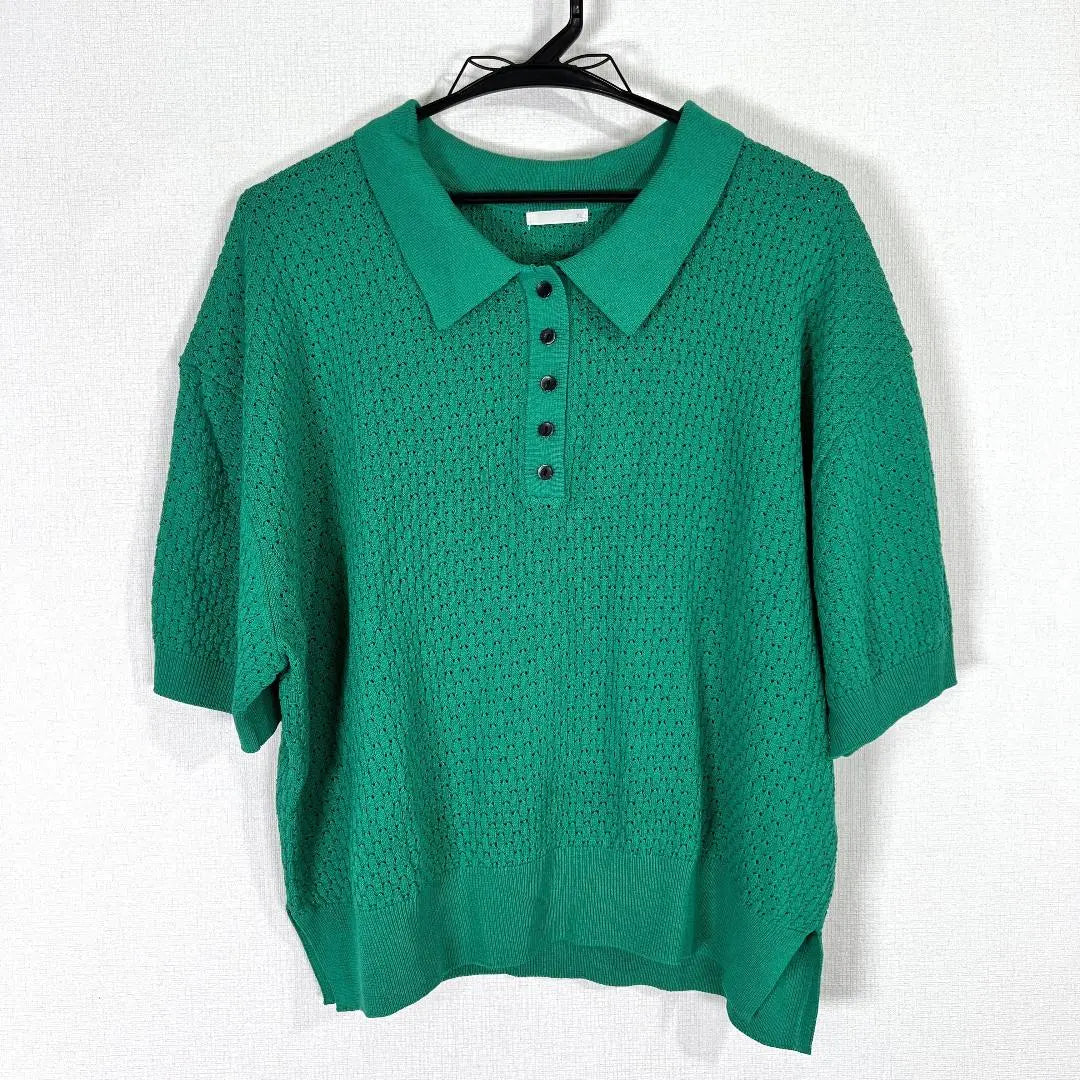 [GU] GU Green Short Sleeve Knit Sweater for Women XL Size