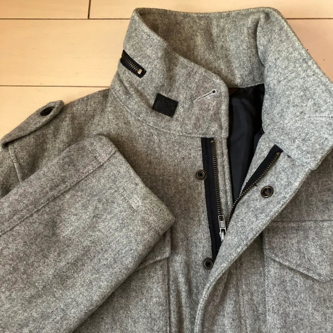 Coat Jacket Wool XL Gray Melton Compressed Wool Stand Collar