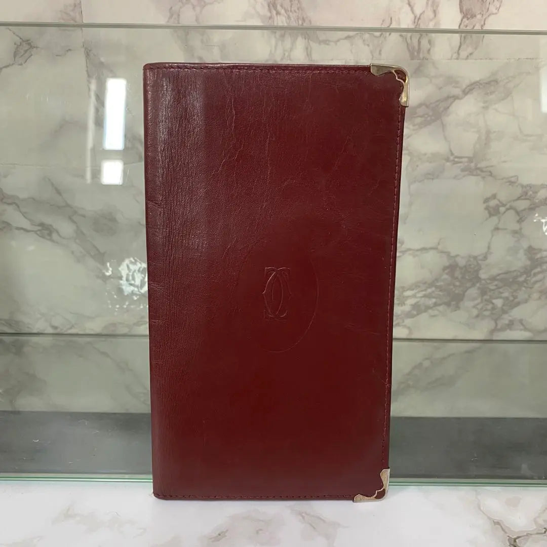 Cartier Wallet Bordeaux Wine Red Genuine Leather