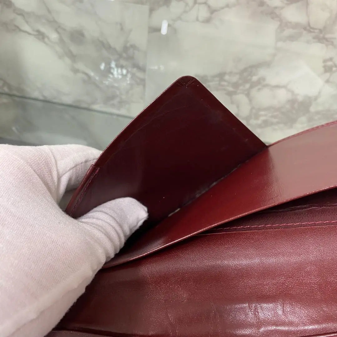 Cartier Wallet Bordeaux Wine Red Genuine Leather