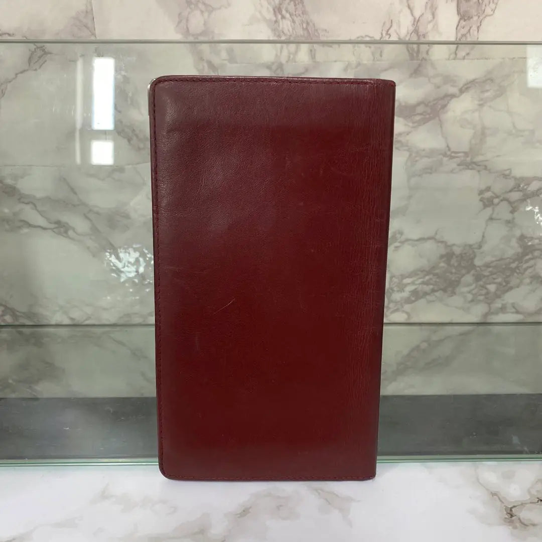 Cartier Wallet Bordeaux Wine Red Genuine Leather