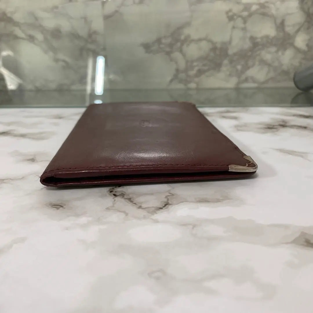 Cartier Wallet Bordeaux Wine Red Genuine Leather