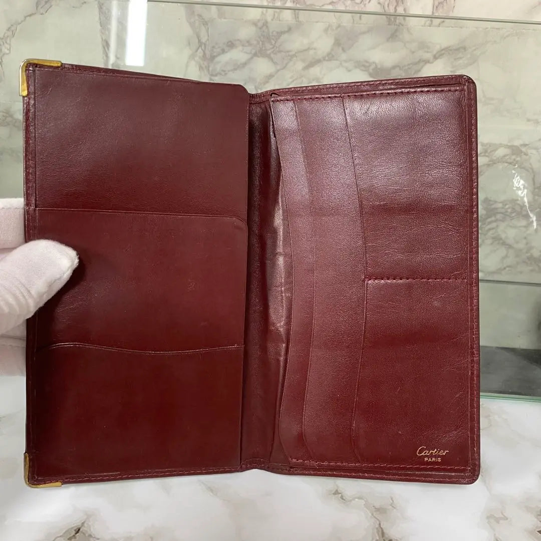 Cartier Wallet Bordeaux Wine Red Genuine Leather