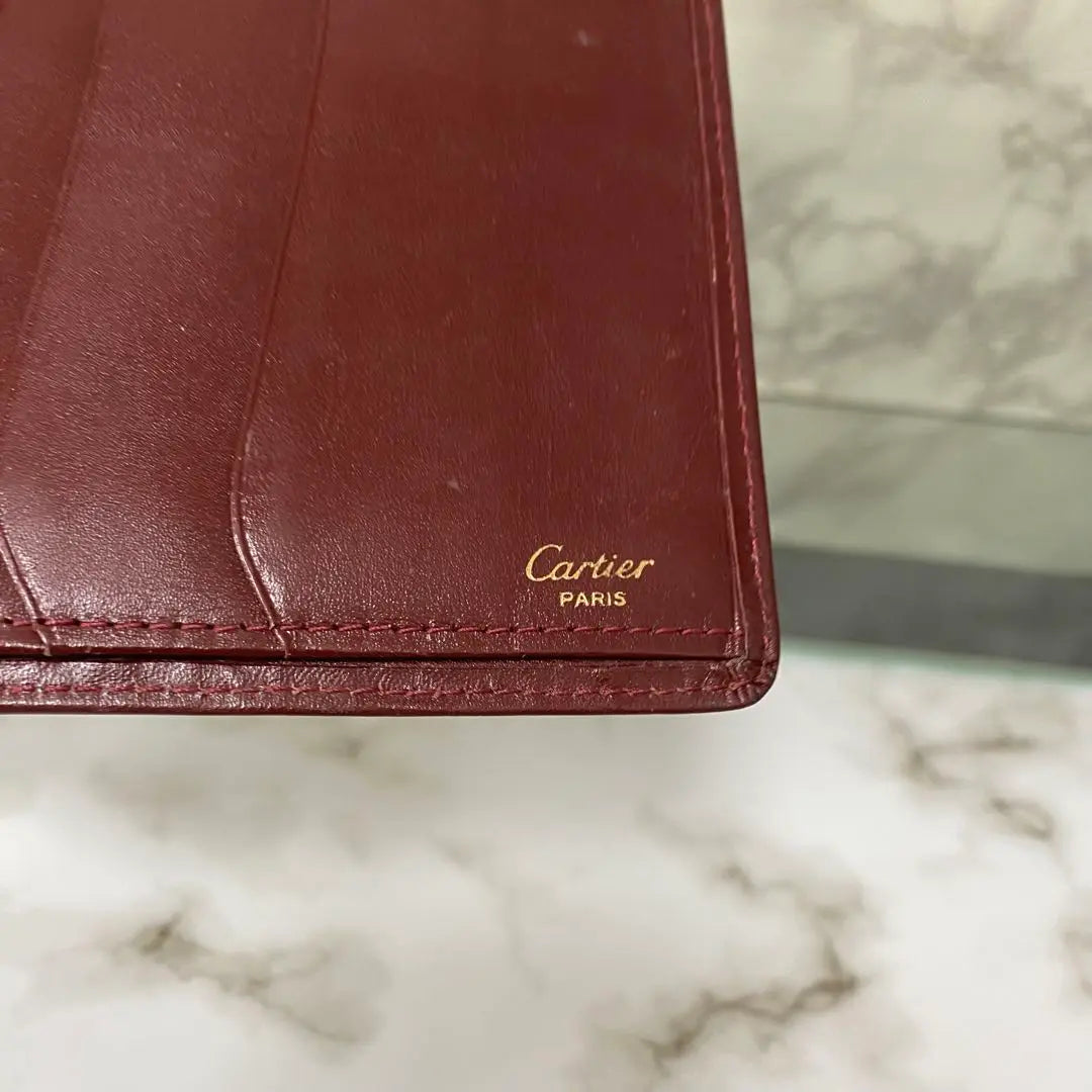 Cartier Wallet Bordeaux Wine Red Genuine Leather