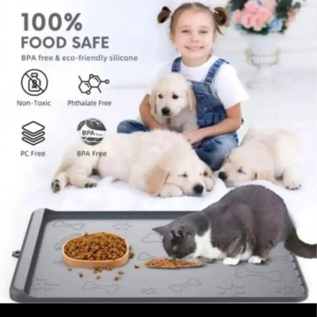 ❤️ Tapete de silicona para cuencos para perros y gatos tapete de silicona para alimentación y prevención de alimentos gris ❤️ | ❤️シリコーン 犬猫ボウルマット シリコンマット 餌やり 食べこぼし防止 グレー❤️