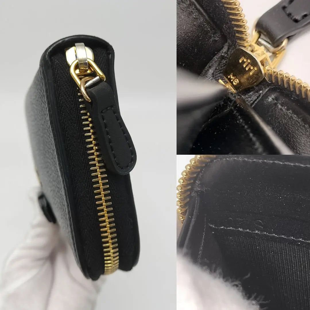 Beautiful condition ✨Prada Long Wallet Round Zipper Ribbon Leather Black Black