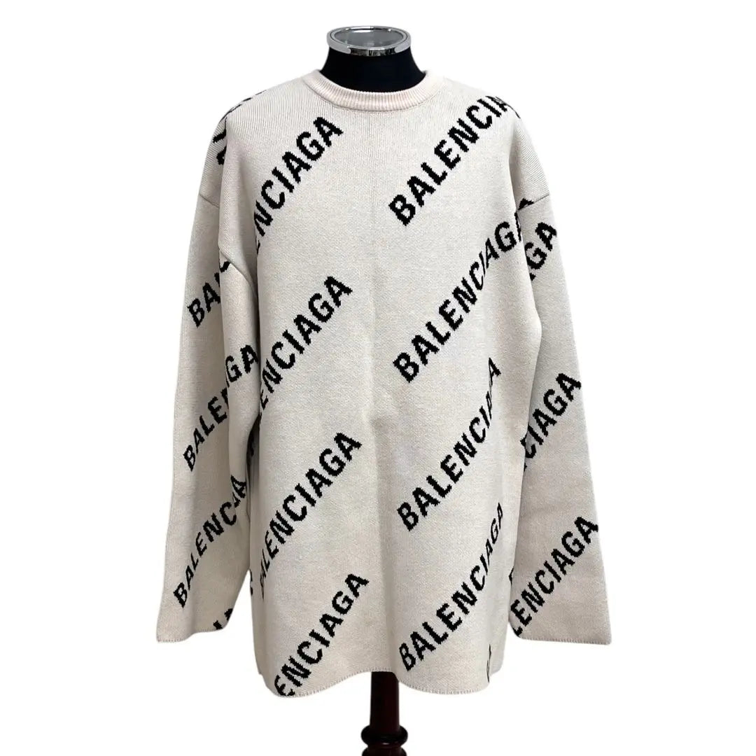 Balenciaga All Over Logo All-over Pattern Crew Neck Knit Sweater