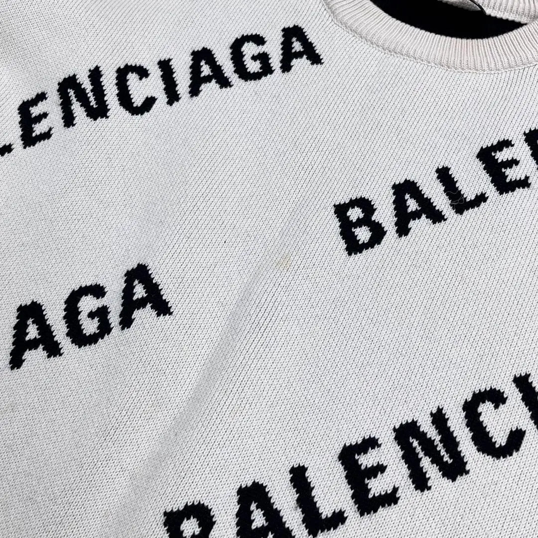 Balenciaga All Over Logo All-over Pattern Crew Neck Knit Sweater